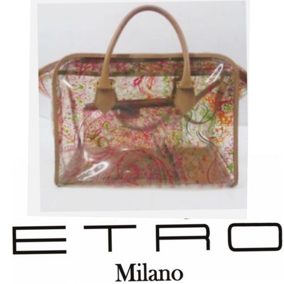Etro Clear Tote Bag / Notorious Paisley Print W/ Pouch Inside /Made In Italy - Picture 11 of 15